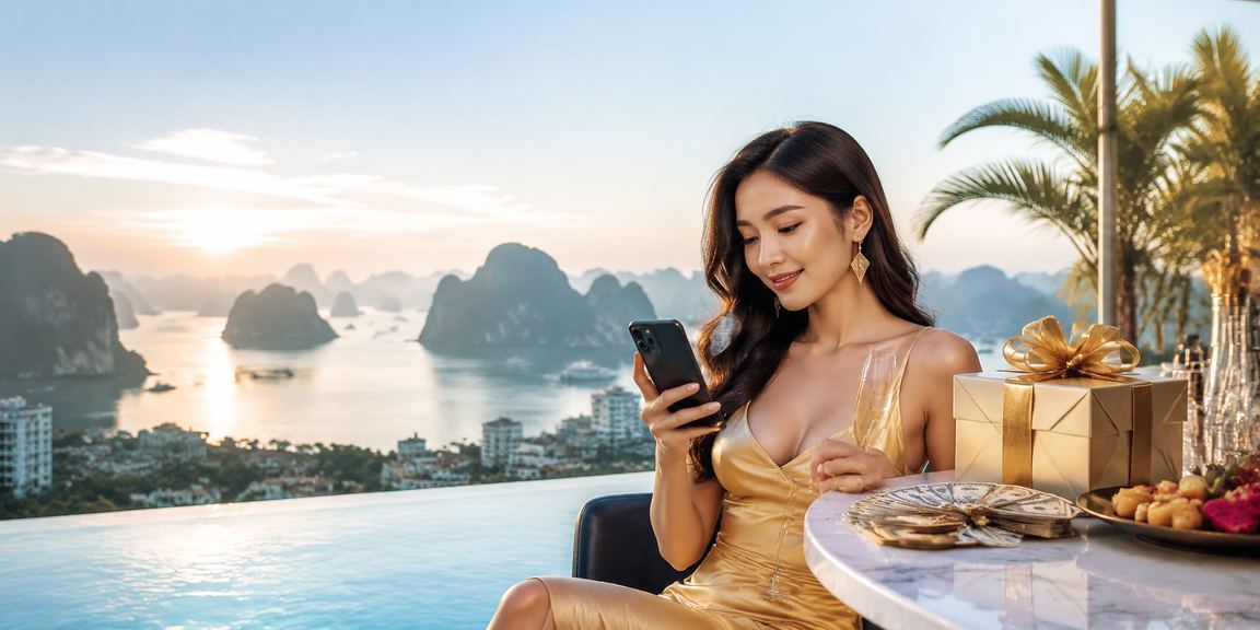 Người dùng chơi casino trên điện thoại tại Hạ Long Bay